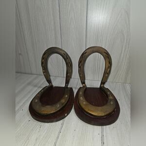 Vtg Real HorseShoe Bookends Library Office Equestrian Western Country Heavy